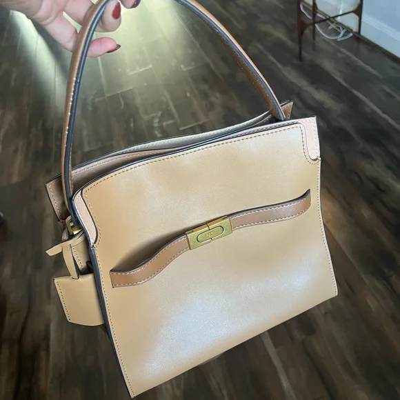 EUC Tory Burch Tan and Brown Lee Radziwill Small Double Bag Tiramisu Color - Picture 10 of 15